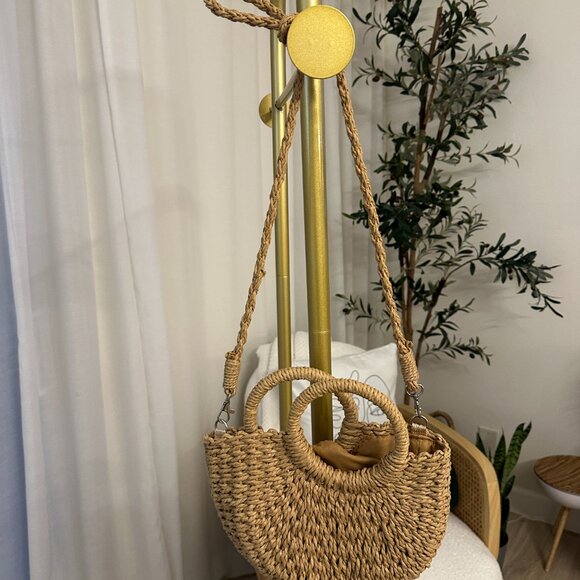 Woven Satchel Bag With Ring Handle Khaki - Picture 3 of 3